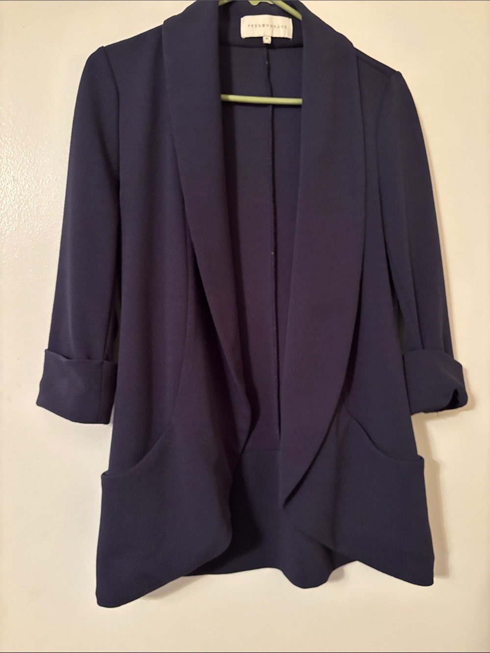 French Mauve Melanie  Navy Open-Front Draped Blazer Jacket M
